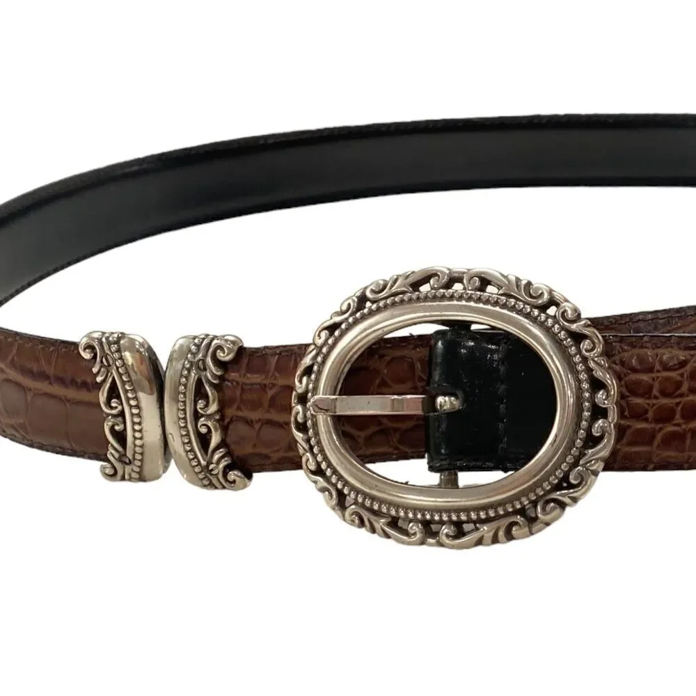 Western Classic Rodeo Metal Hardware Embellished Faux Leather Brown Buckle Belt